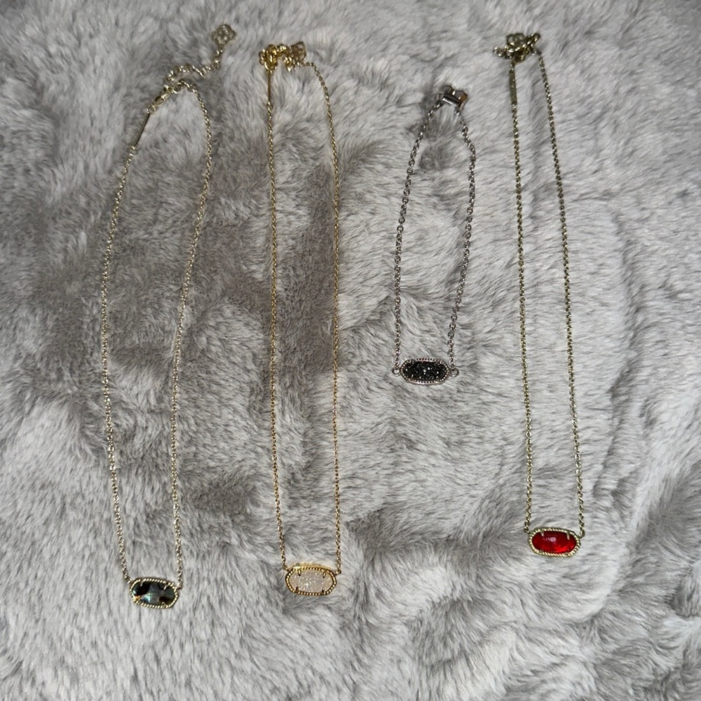 3 Kendra Scott Necklaces and 1 Kendra Scott pull to adjust bracelet